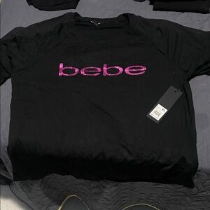 Bebe Black Tee with Vibrant Pink Logo